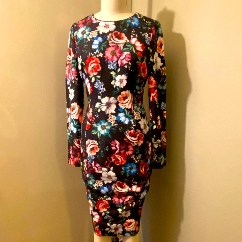 Black Halo Multicolor Floral Long Sleeve Dress